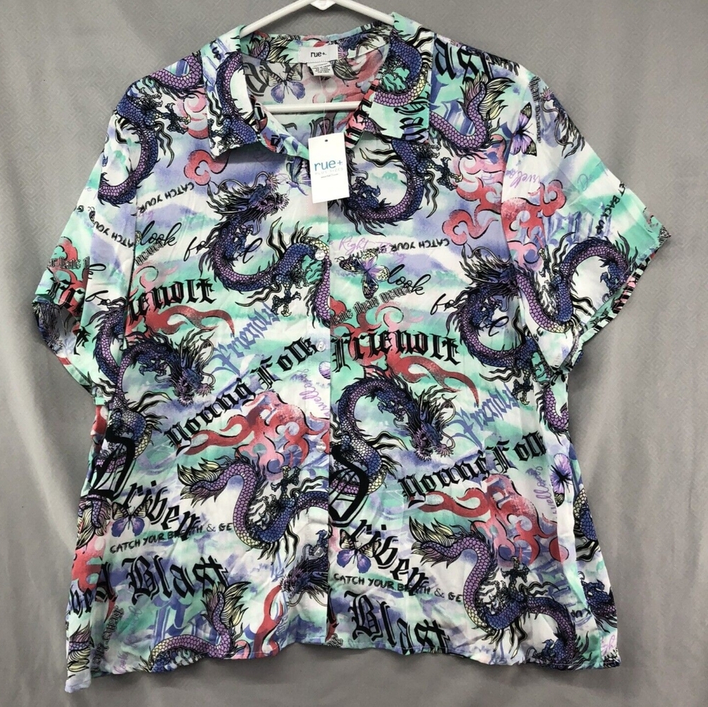 Rue21 Button Down Dragon Print Shirt NEW WT